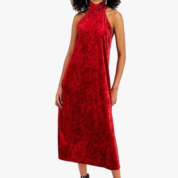 NWT BAR III Velvet Sleeveless Halter Tie Neck Side Slit Dress Size Medium - Picture 1 of 7